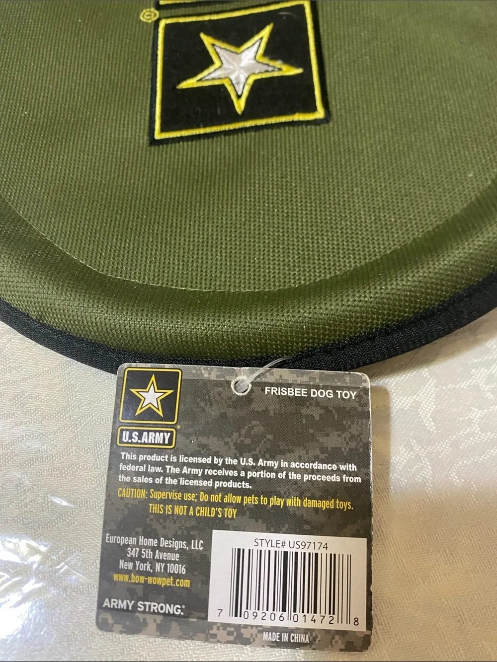 U.S. Army Olive Green and Black Frisbee Dog Toy
